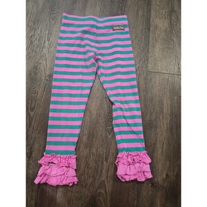 Matilda Jane Girls Pink Green Striped Ruffle Hem Leggings Size 4 Pants
